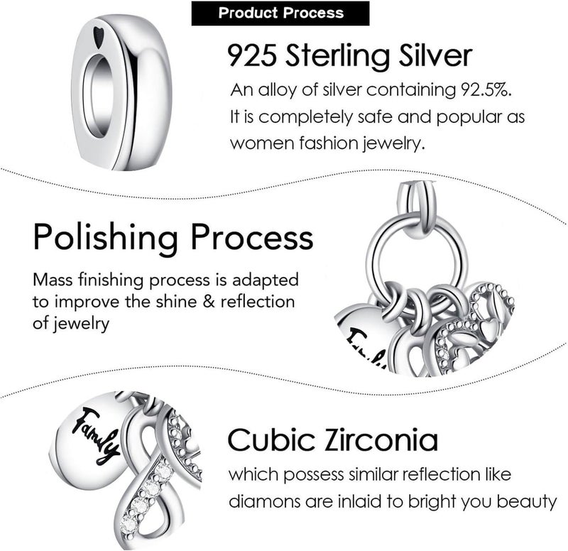VALGACLS 925 Sterling Silver Family Love Mom Mouse Heart Charms for Bracelets Necklace Valentine's Day Mother's Day Jewelry Charm for Women - Image 4